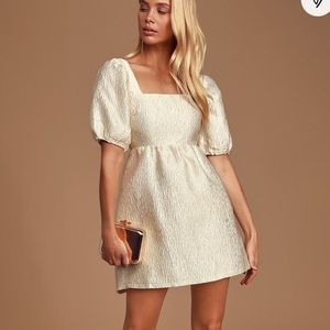 Dreamer Wish Cream Jacquard Babydoll Dress